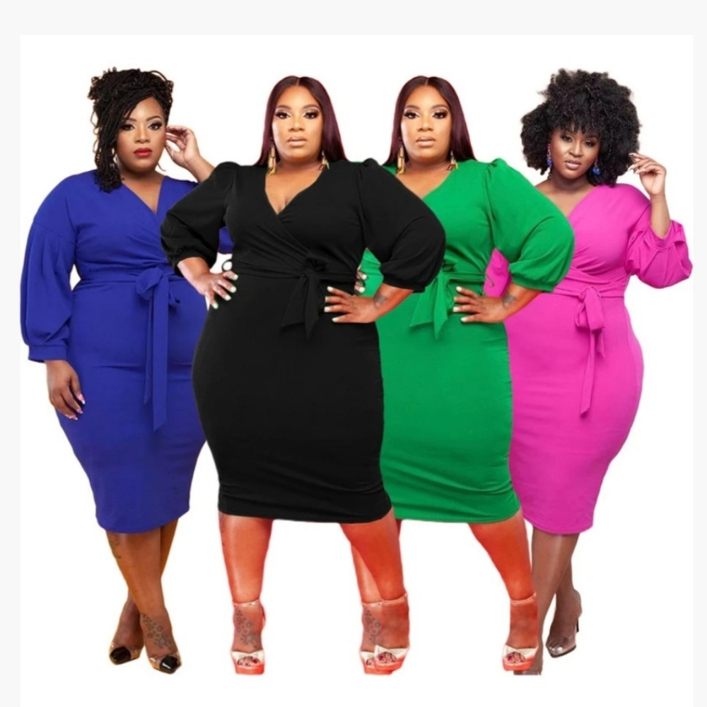 Plus Size Bubble Sleeve Dress
